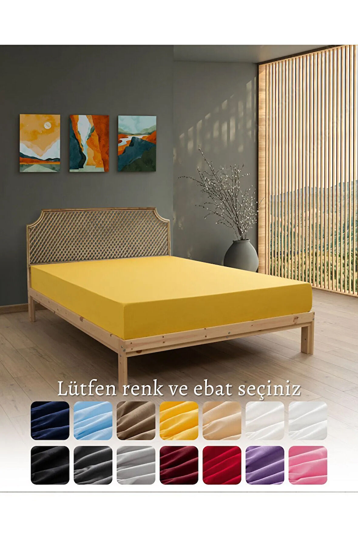 Sarı Renkli %100 Pamuklu Penye Kumaşından Çift Kişilik Lastikli Çarşaf (7 Farklı Ebat)