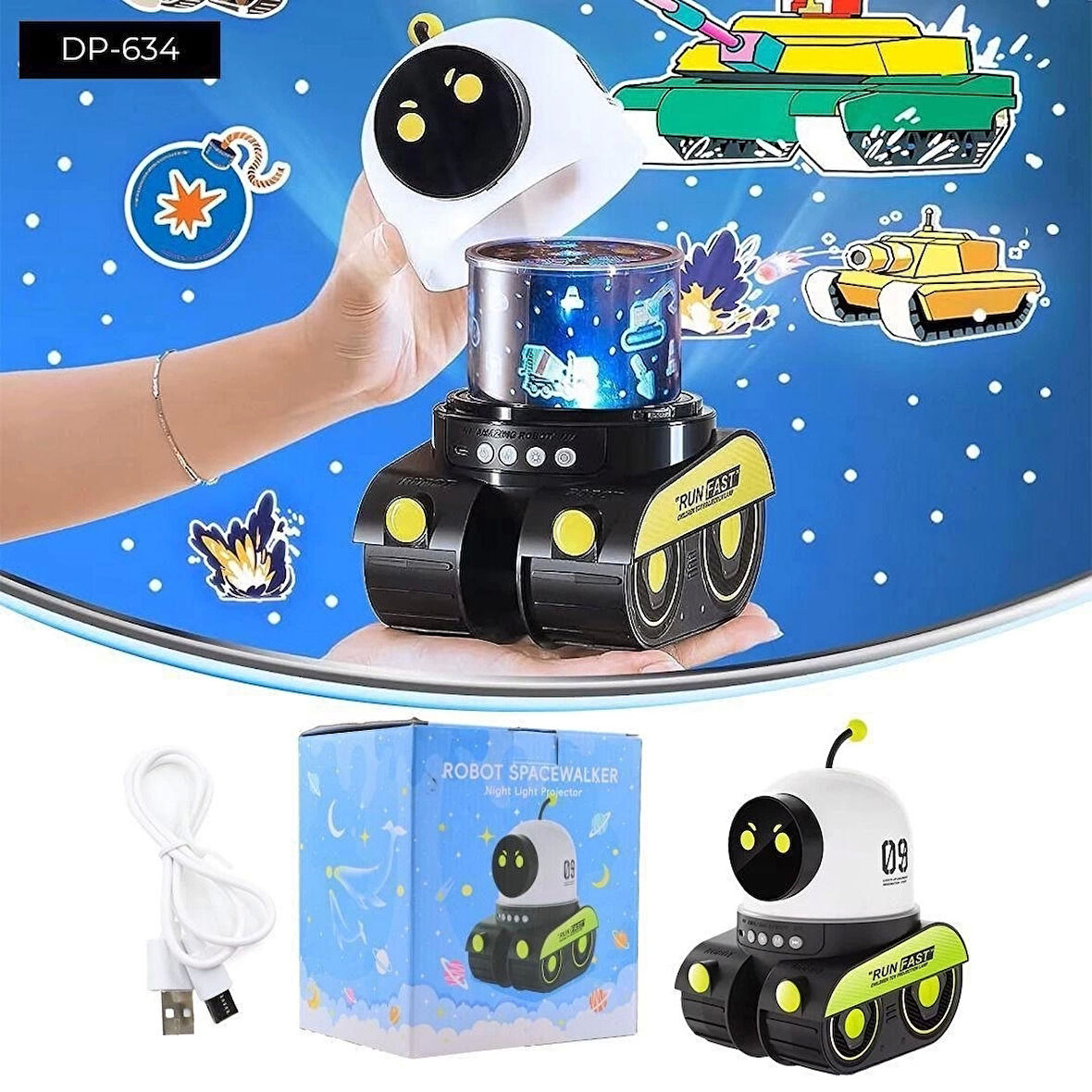 CEYLAN ADAM Dempower Robot Şeklinde Projektör Lamba