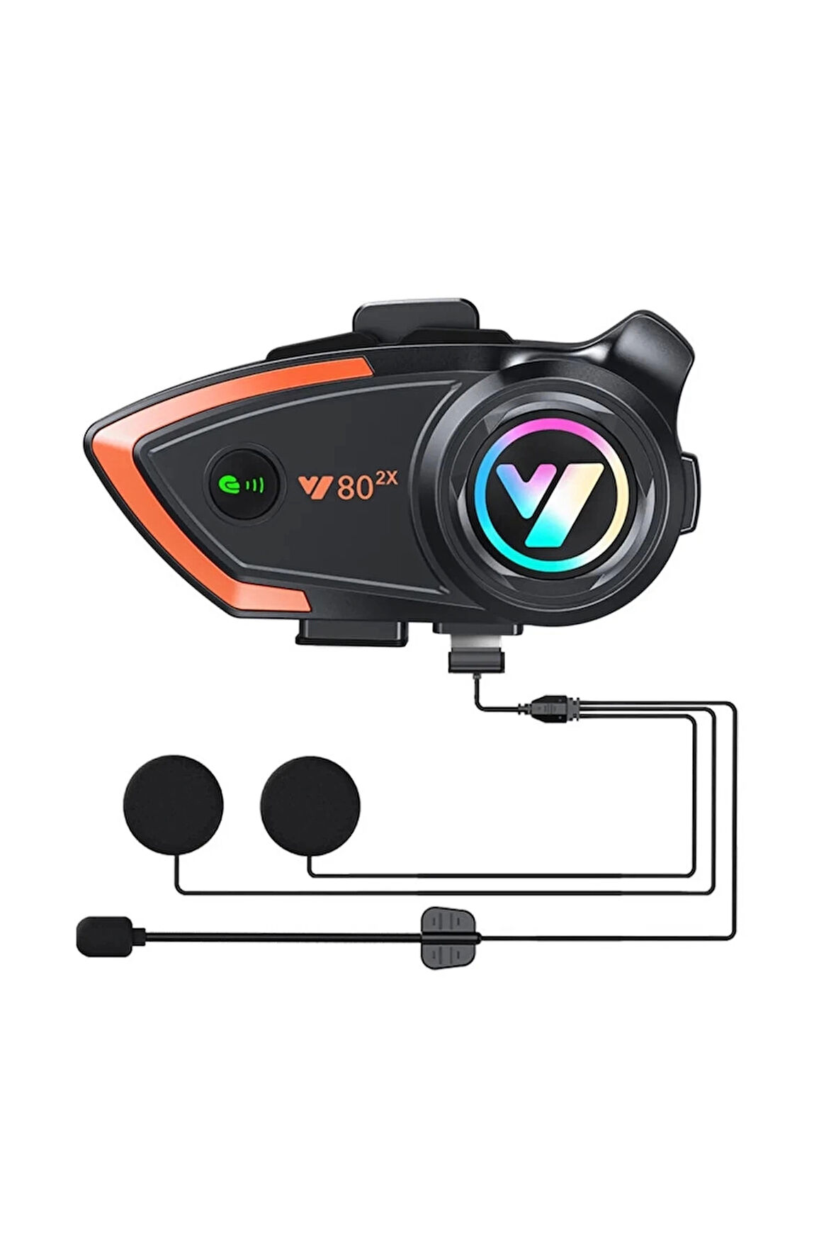 CEYLAN ADAM Yeni Model Y80-2x Motosiklet İntercom 2 Kişilik Bağlantı Rgb Işıklı Bluetooth Kulaklık Seti