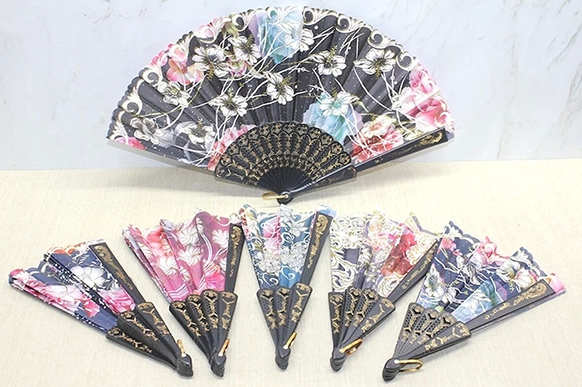 Plastik Çiçek Desenli Yelpaze Alk3571