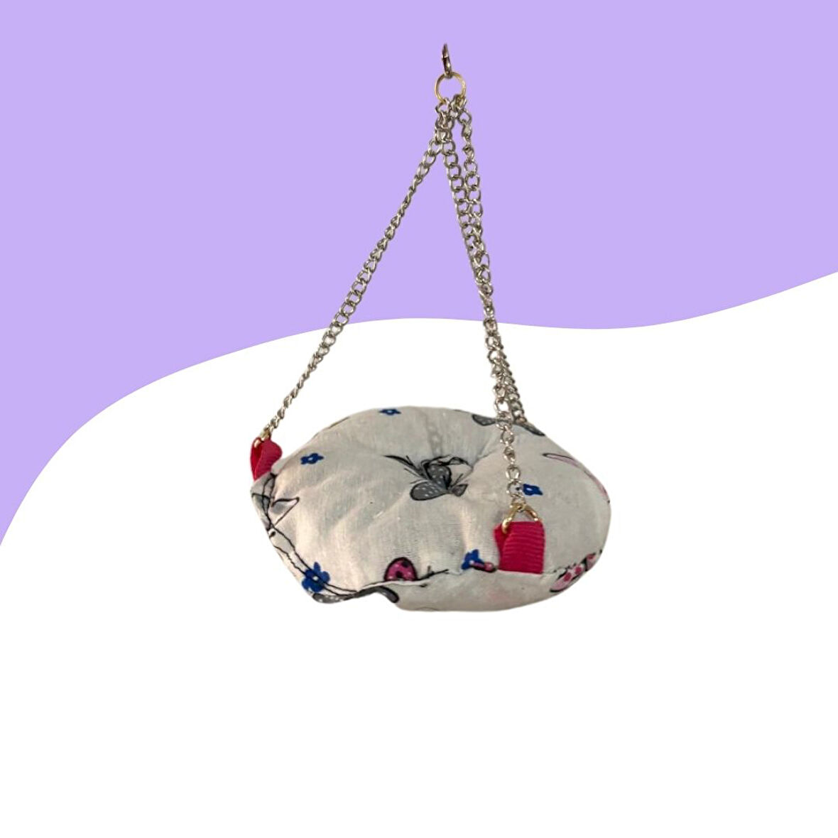 Muhabbet Kuşu Hamak Salıncak 10Cm Beyaz Desenli