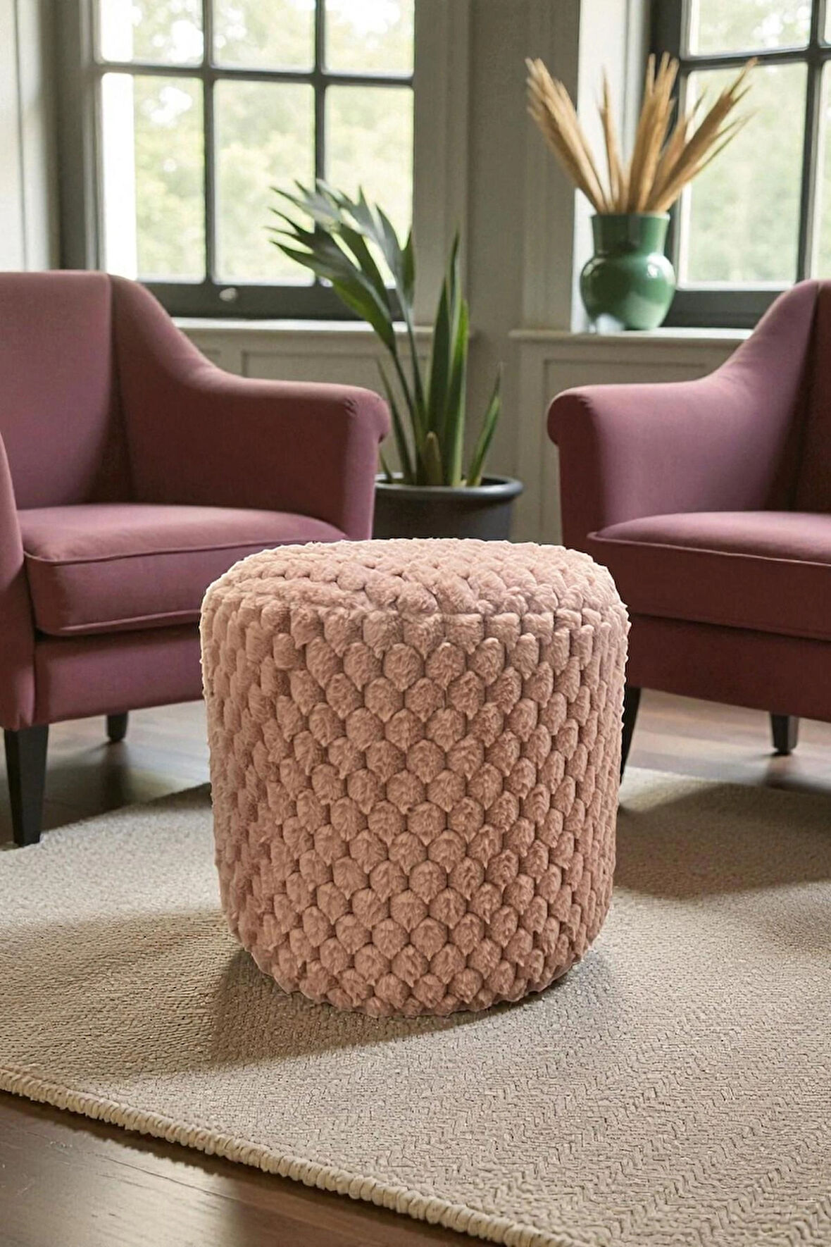 Silindir Puf - Mılano Yumuşak Rabbit Kumaş (Tavşan Tüyü) Modern Konforlu Dekoratif Puf&bench