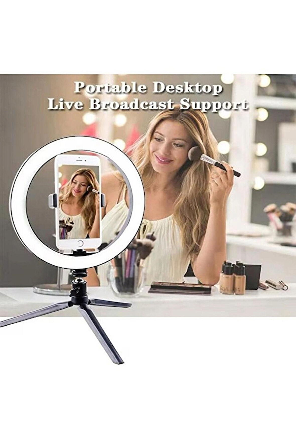 LED Ring Light Işıklı Tripod ve Telefon Tutucu – 3 Işık Modu, USB Bağlantılı, Makyaj ve Canlı Yayın İçin Profesyonel Aydınlatma
