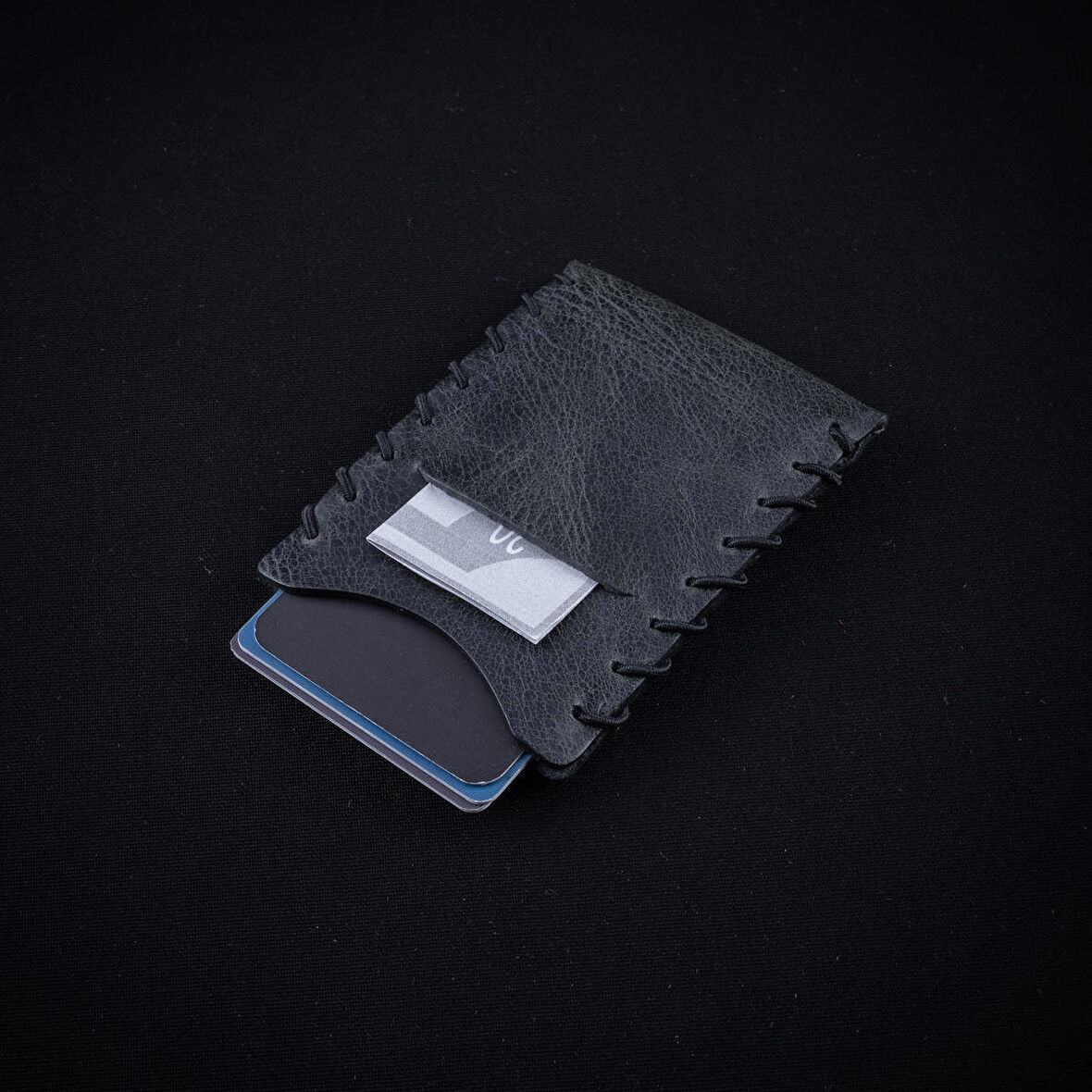 minimal X V1 Hakiki Deri Kartlık - Minimalist Esnek Tasarım - Bol Kart Kapasiteli - Antrasit Renk