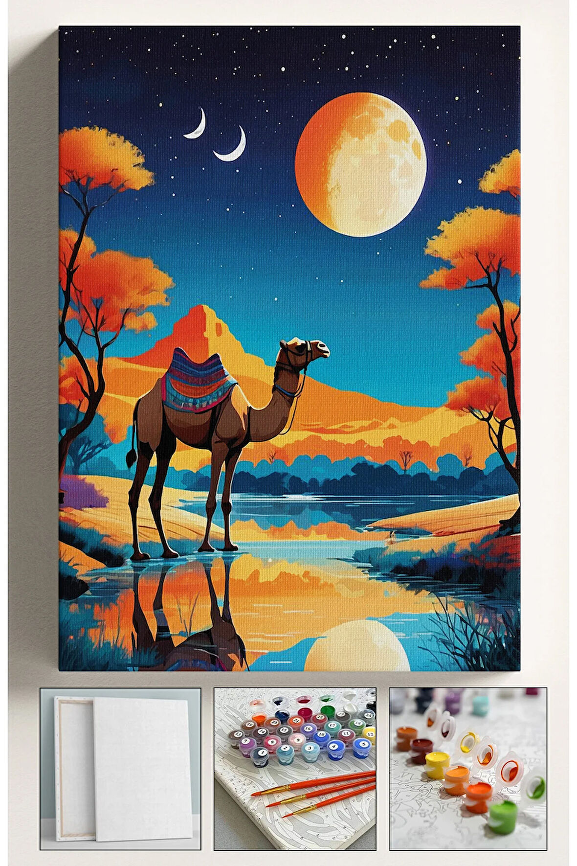Sayılarla Boyama Çerçeveli Hobi Seti Numaralı Tuval Fırça Boya Dahil Kasnaklı MISIR DEVE 40X50 Cm