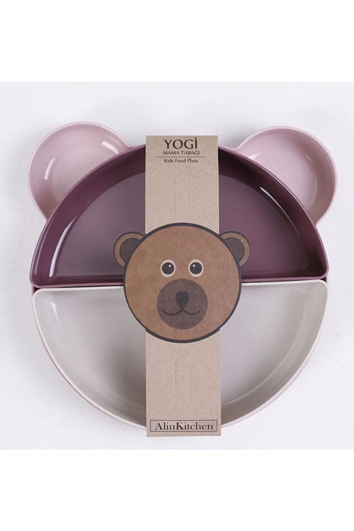 4 Bölmeli Çıkarılabilir Ayıcık Desenli 7 Parça Mama Yemek Tabağı ve Çatal Kaşık Seti BPA FREE