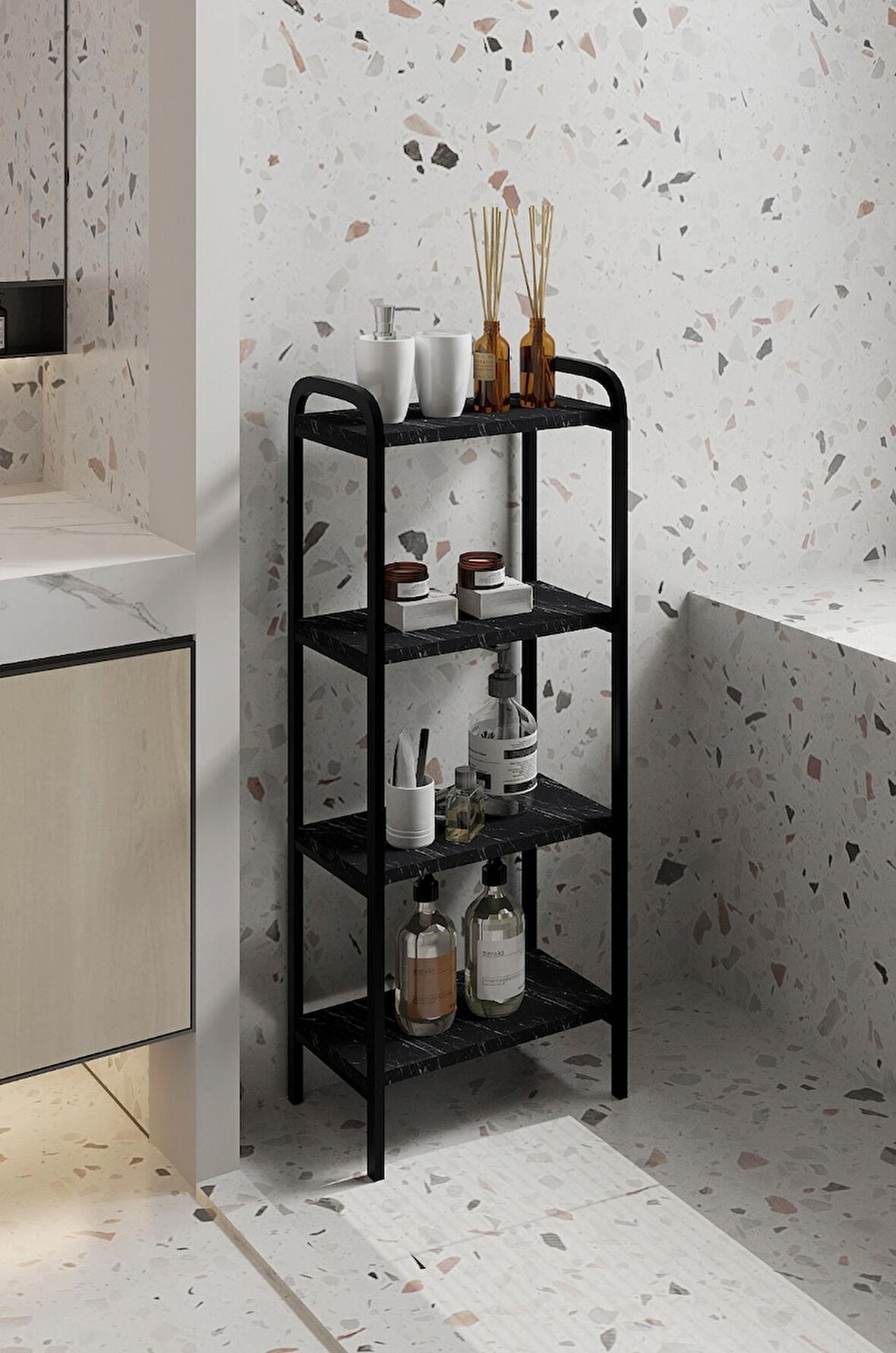 Miyo Banyo Düzenleyici Mutfak Rafı Banyo Dolabı Çok Amaçlı Dolap 4 Katlı Metal Mutfak Düzenleyici