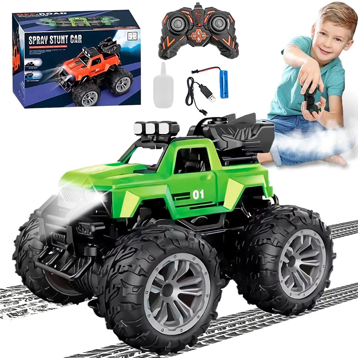 Uzaktan Kumandalı Şarjlı Duman Atan Araba 4x4 Buharlı Işıklı Uzaktan Kumandalı Off Road Araba Rc Stu