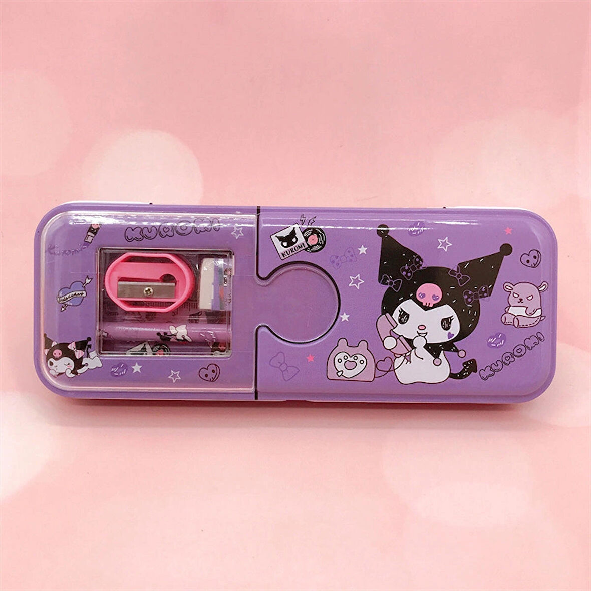 Kawaii Sanrio Kuromi Metal Kalem Kutusu Kırtasiye Seti Cinnamoroll Kuromi Kalemlik Hediye Seti
