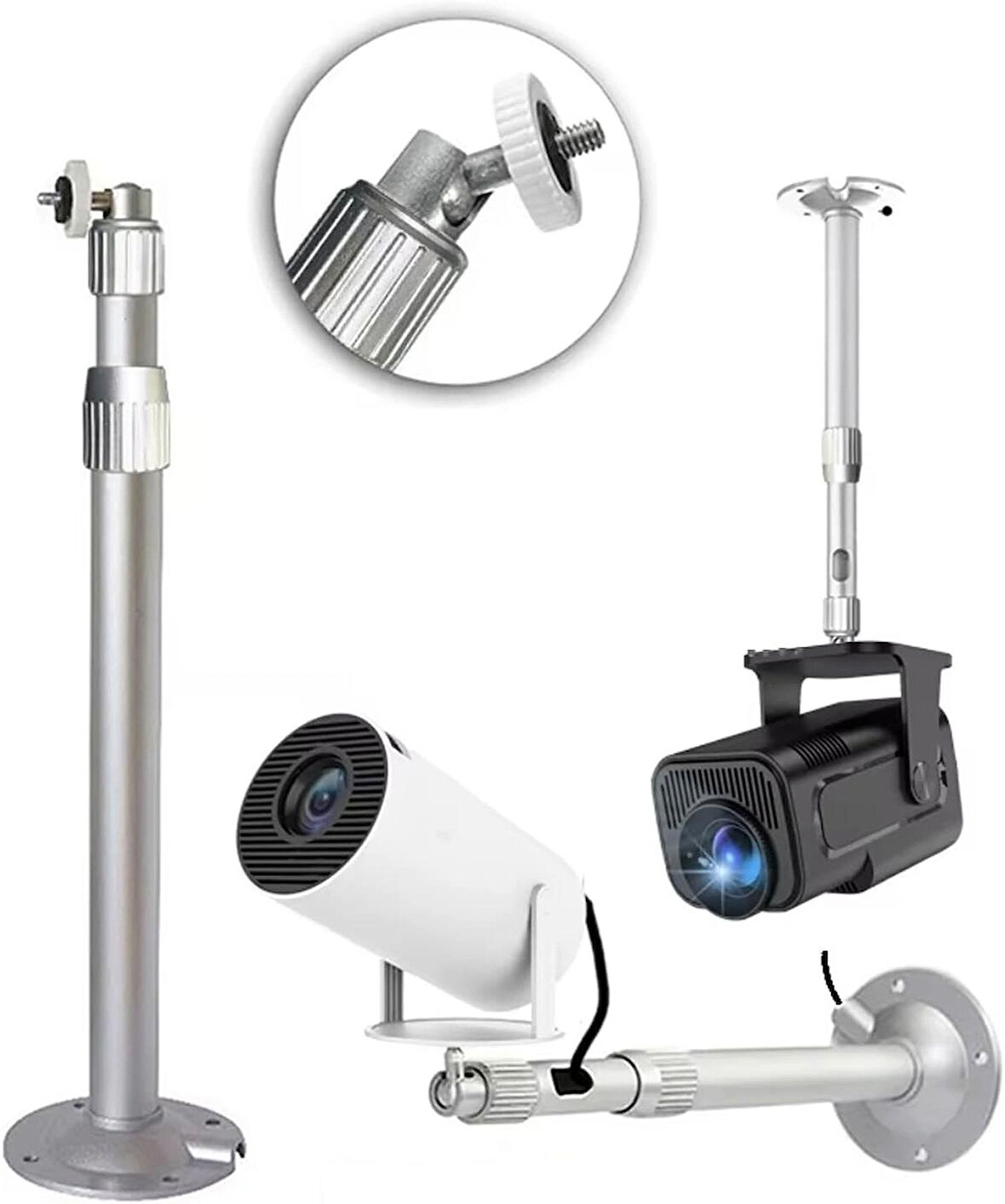 Microcase Metal Uzayabilen Döner Başlıklı CCTV Kamera Projeksiyon Duvara Monte Askı Aparatı - GÜMÜŞ AL5282