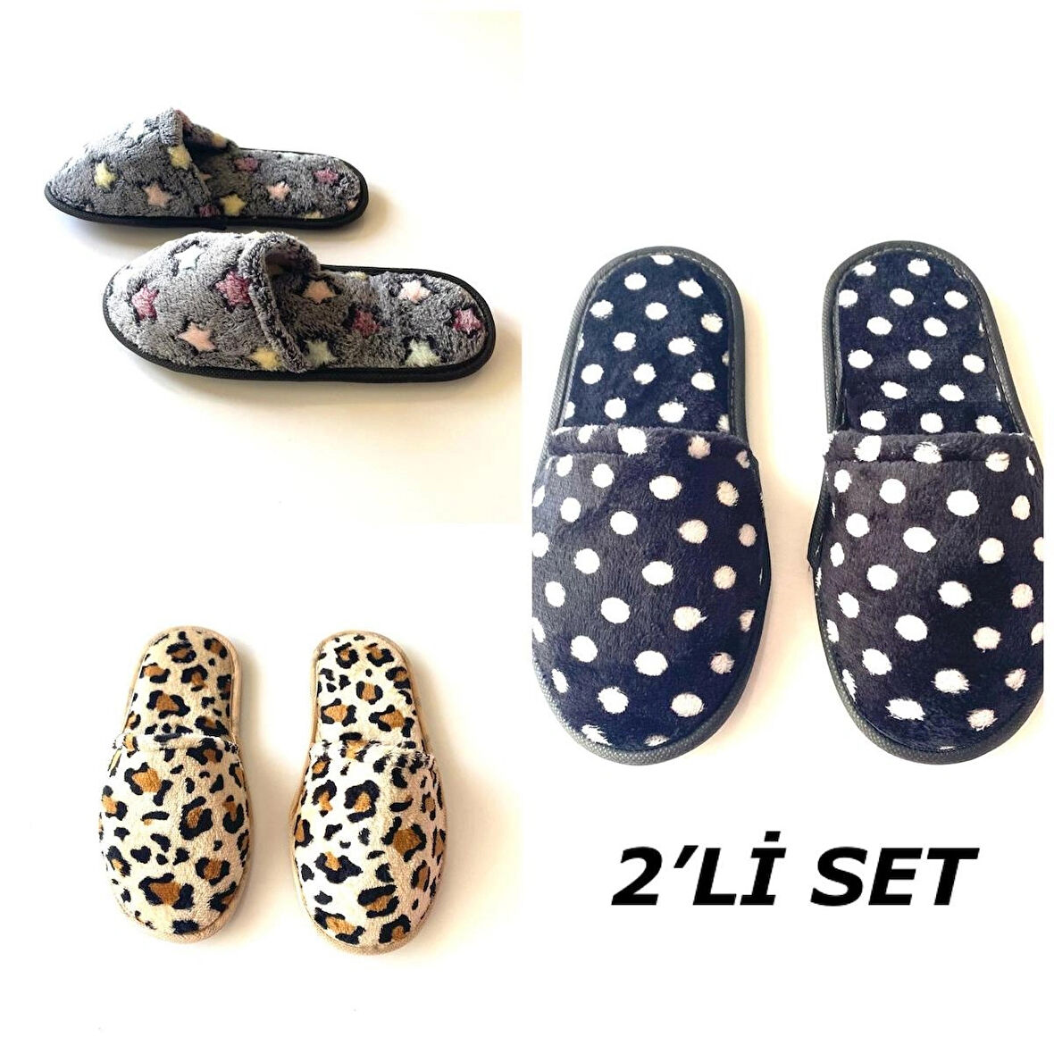 Majhi Kadın Ev Terliği 2 Çift Çeyiz Terliği Kışlık Terlik Ses Yapmaz Hafif Taban Terlik