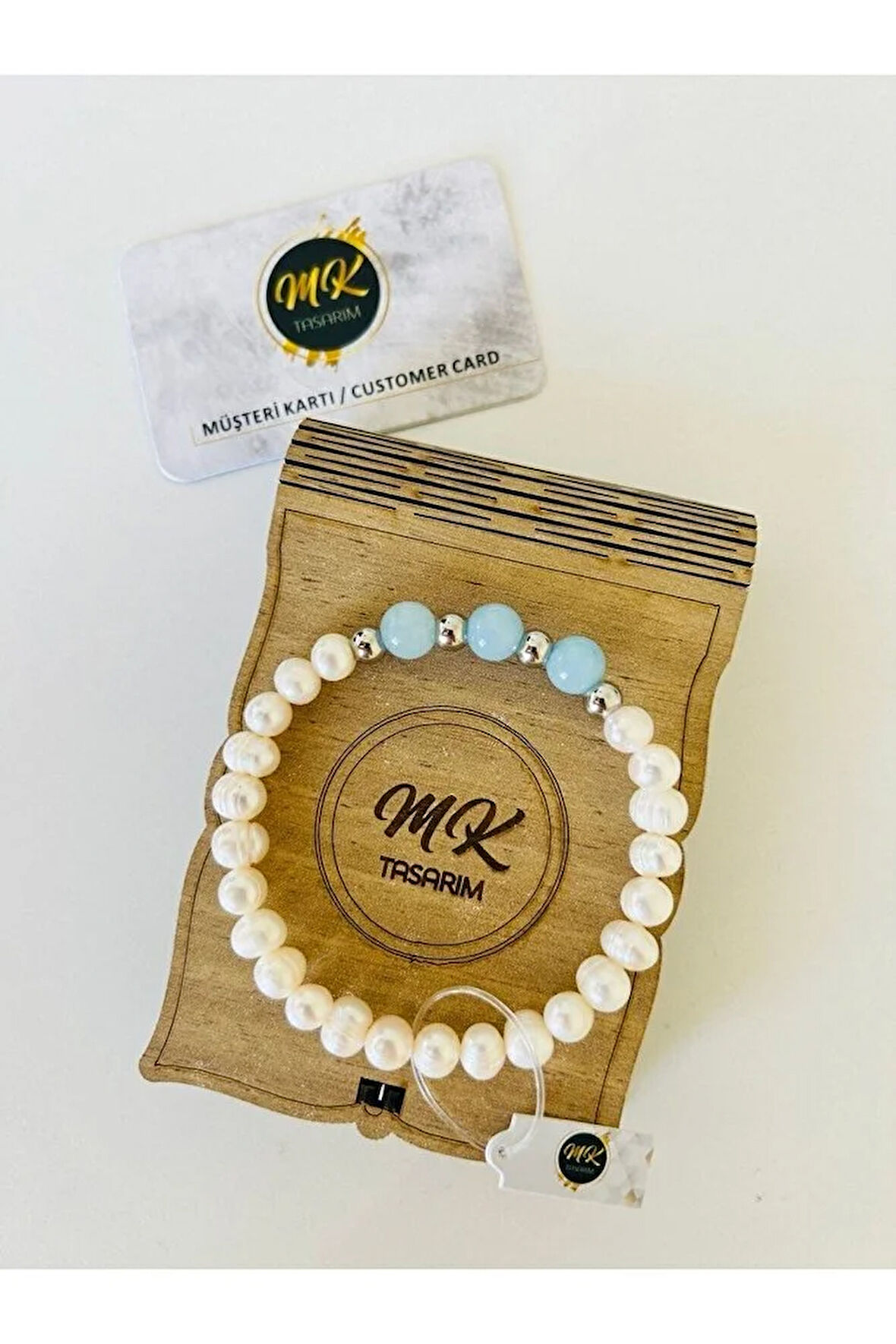 Gerçek Inci Bileklik - Mavi Kuvars Taşı | Özel Müşteri Kartlı