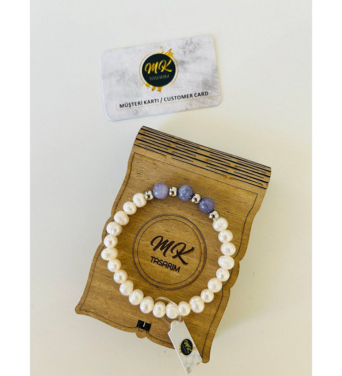 MK TASARIM GERÇEK İNCİ -MOR KUVARS TAŞI BİLEKLİK MK.002.005