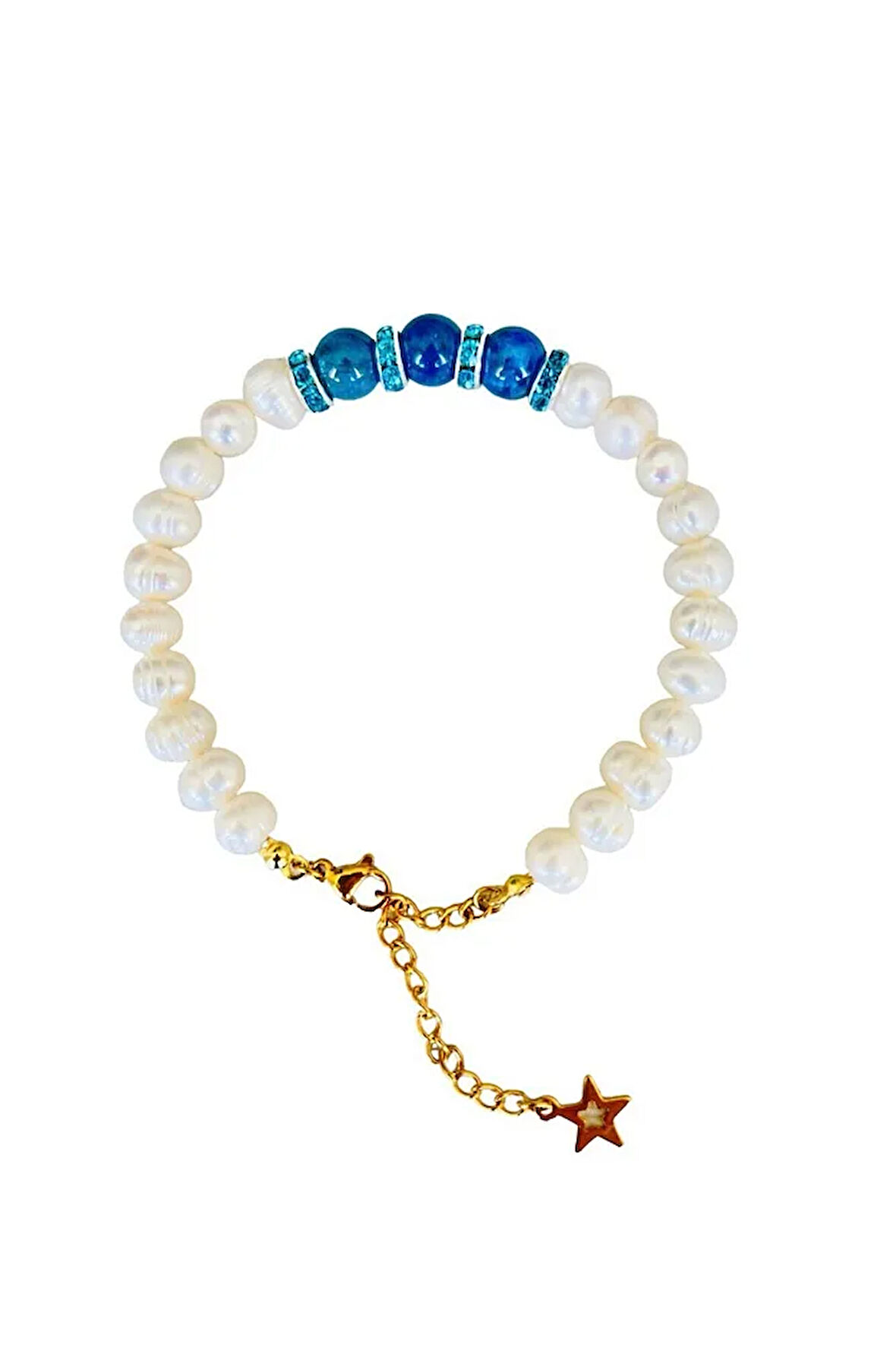 Gerçek Inci - Gerçek Apatit Taşı Bileklik -taşların Rengi Kendi Rengidir, Boya Değildir-mk.025.001