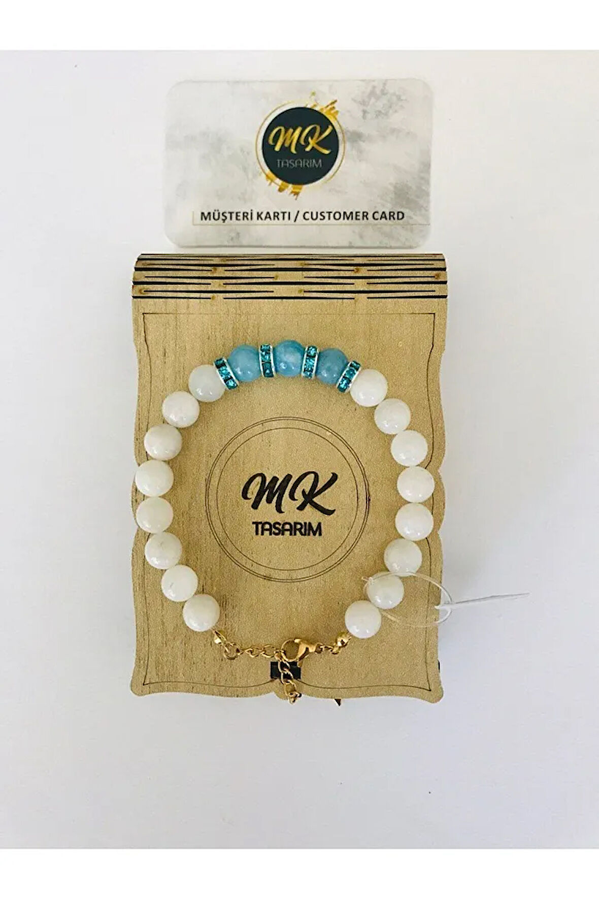 MK TASARIM GERÇEK AYTAŞI MAVİ KUVARS BİLEKLİK MK.36.5