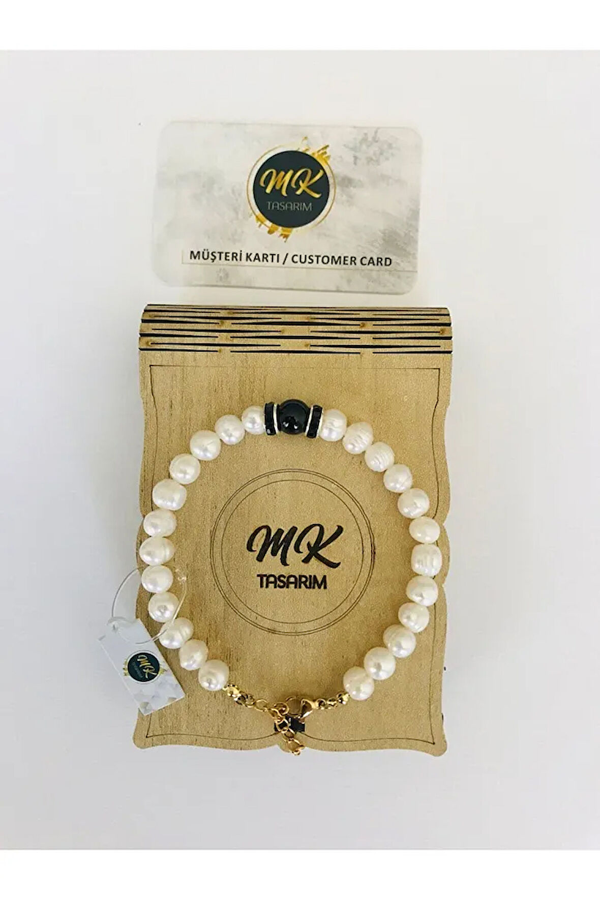 MK TASARIM GERÇEK İNCİ-ONİKS TAŞI BİLEKLİK MK.38.1 - EŞSİZ TASARIM