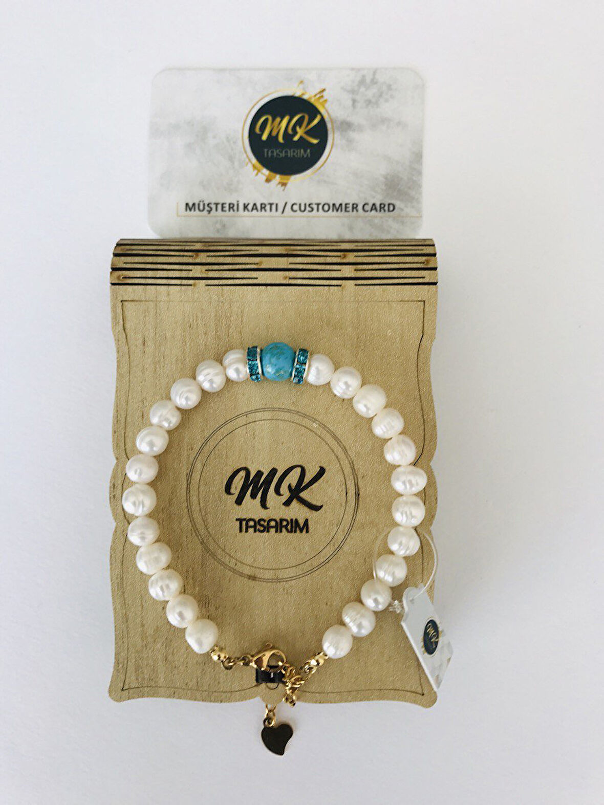 MK TASARIM Gerçek İnci Mavi Varisit Talı Bileklik MK.38.2