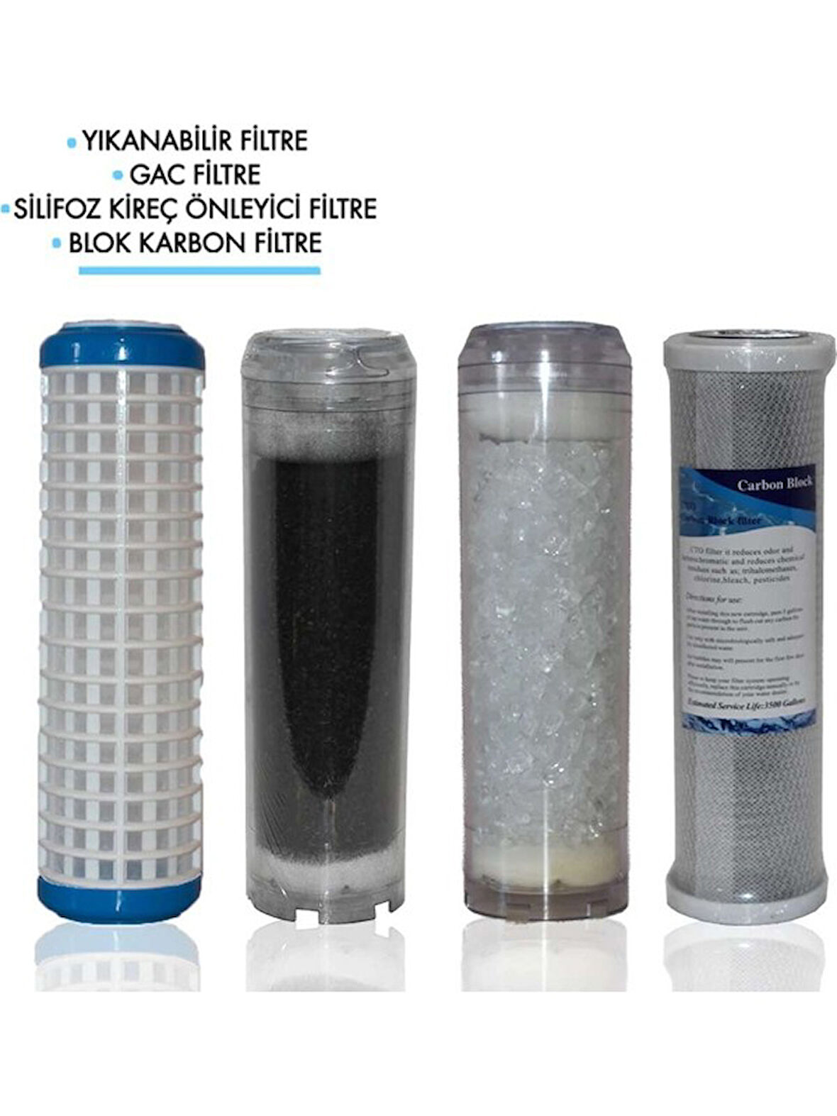Daire Bina Sayaç Girişi Su Arıtma ve Yumuşatma 4 Aşama Yedek Filtre Seti (Yık-Gac-Sil-Blk)