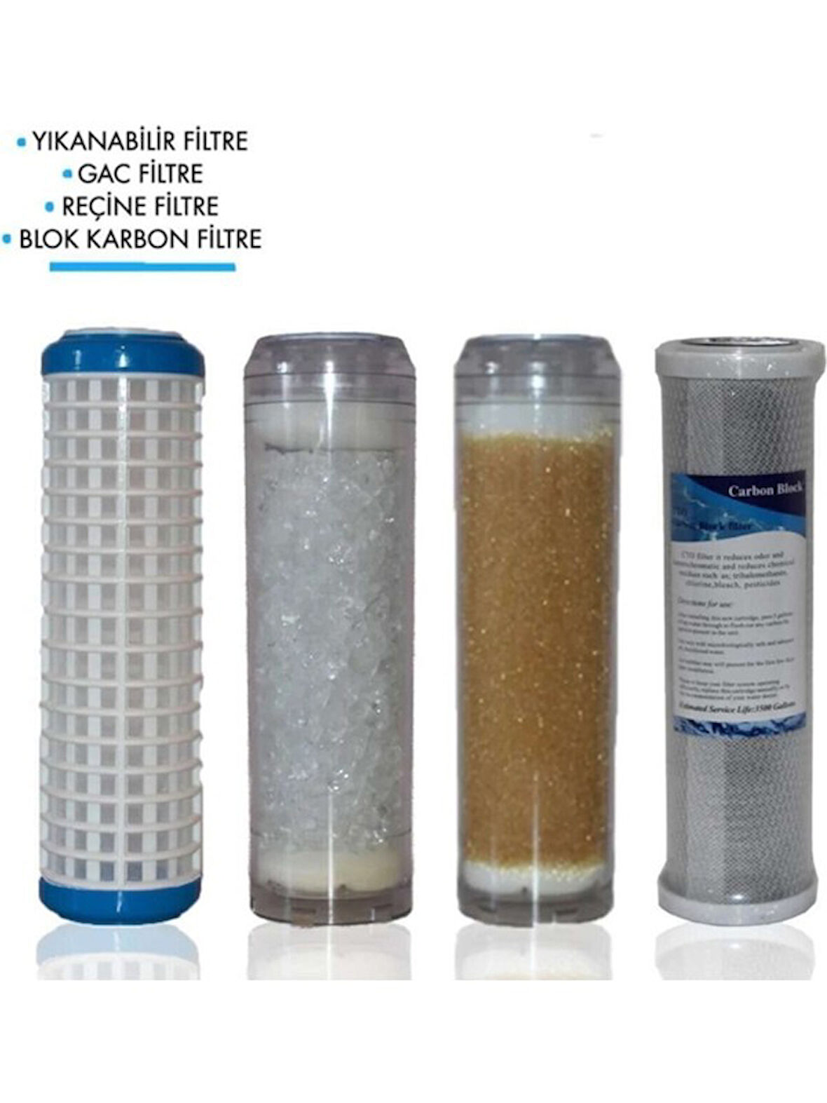 Daire Bina Sayaç Girişi 10" Inch 4 Aşama ( Yıkanabilir , Silifoz , Reçine , Blok ) Yedek Filtre Seti