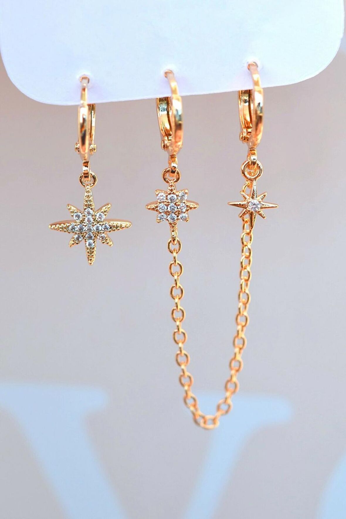 Kuzey Yıldızı Set Küpe 3 Parça Zincirli Set Küpe