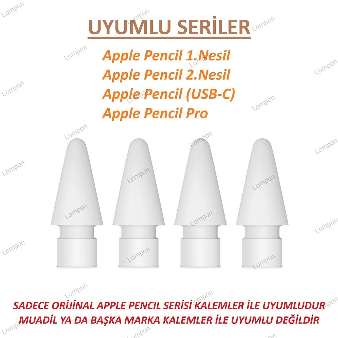 Apple Pencil 1.Nesil & 2.Nesil - Apple Pencil Pro - Apple Pencil (USB-C) Kalem Ucu (4 Adet)