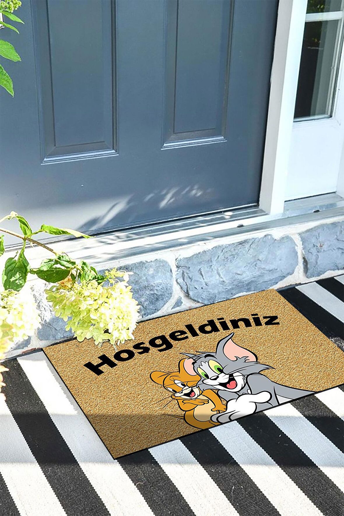 Tom ve Jerry Kapı Önü Paspası Dekoratif Kapı Paspası Dış Mekân Paspas Ev İçi Paspası 45x70cm