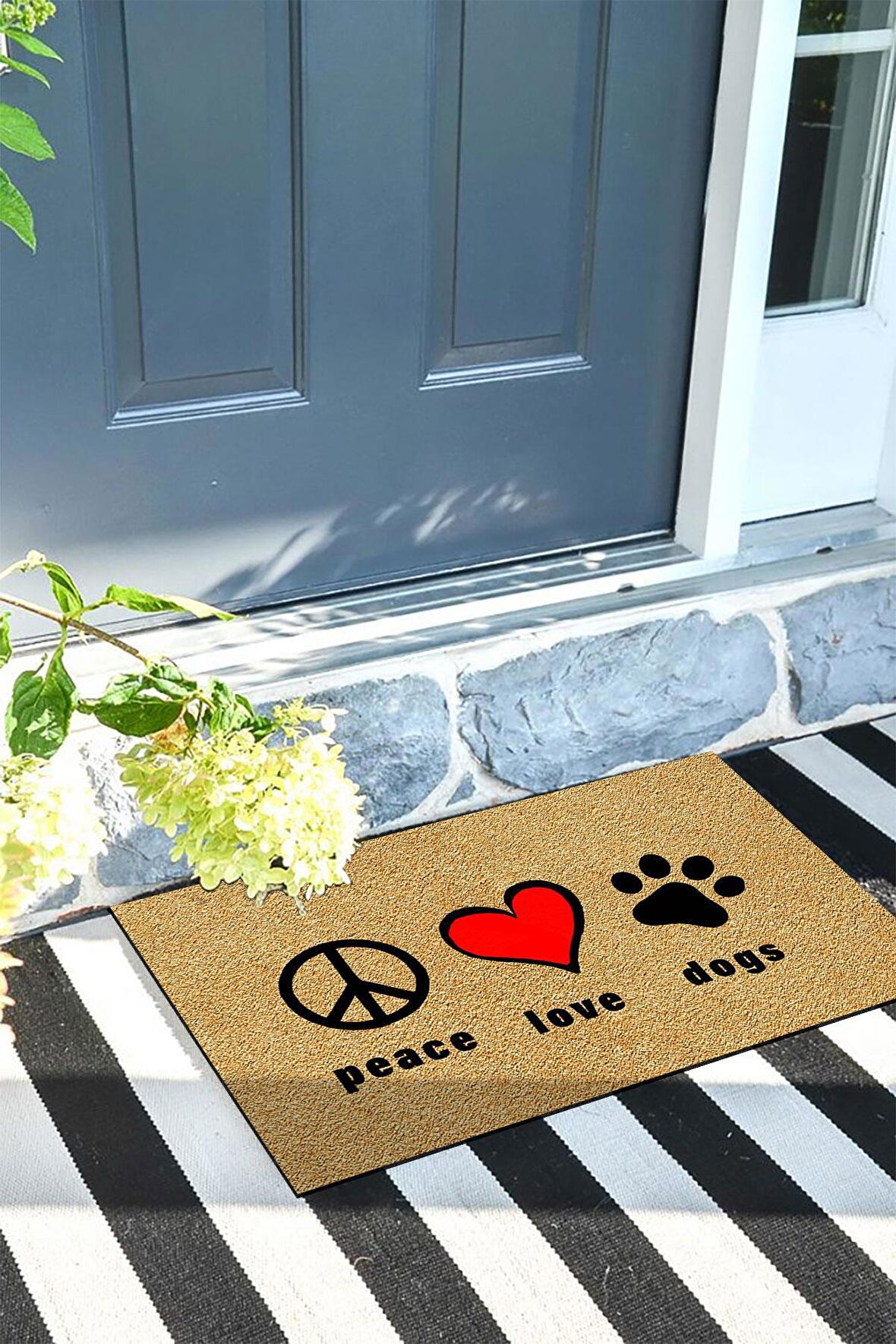 Peace Love Dog Kapı Önü Paspası Dekoratif Kapı Paspası Dış Mekân Paspas Ev İçi Paspası 45x70cm