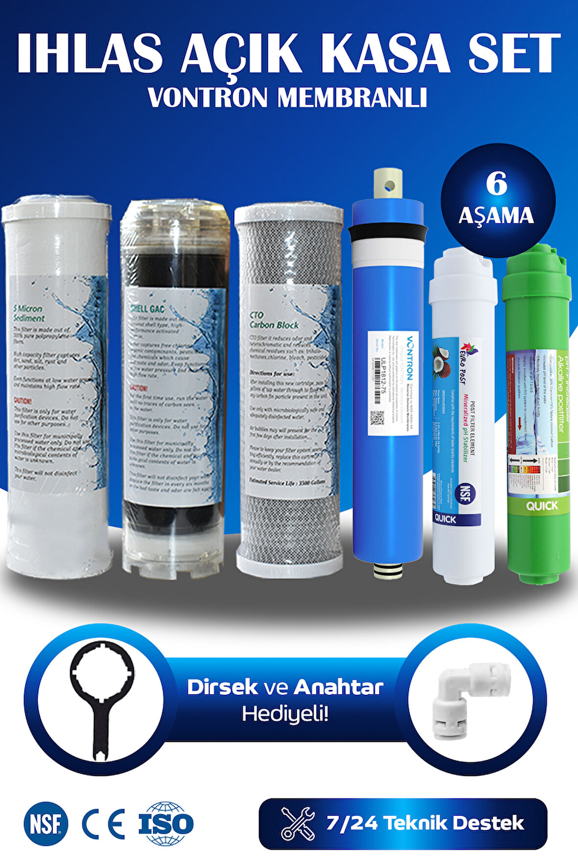 Ihlas Aura Cebilon Su Arıtma Cihazı Uyumlu 6 Aşama Vontron Membranlı Filtre Bakım Seti