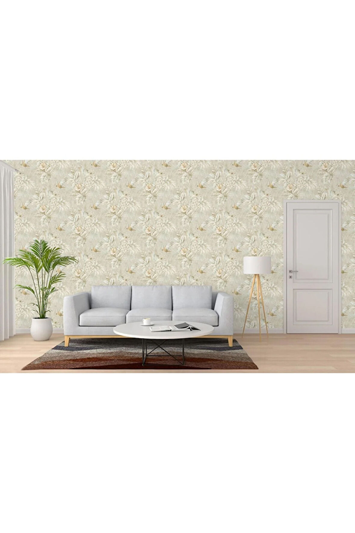 Papağan ve Tropikal Bitkili Trend Duvar Kağıdı 9905-2: Krem | Ce, Iso 9001, Iso 10002, Iso 14001