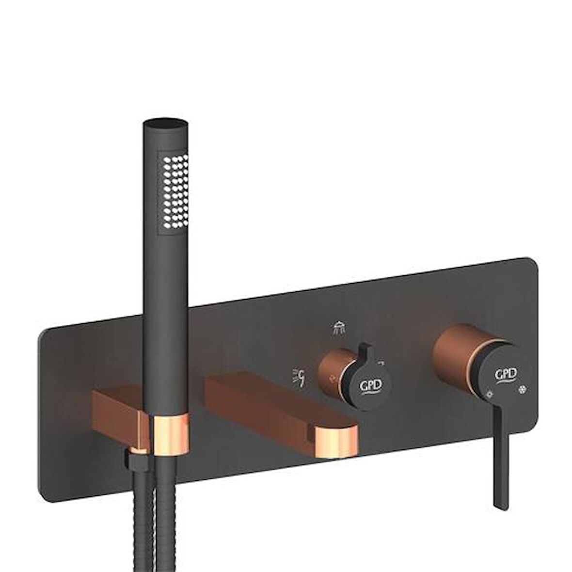 GPD Kombine Ankastre Banyo Bataryası 3 Yönlü Siyah-RoseGold MKA165-S
