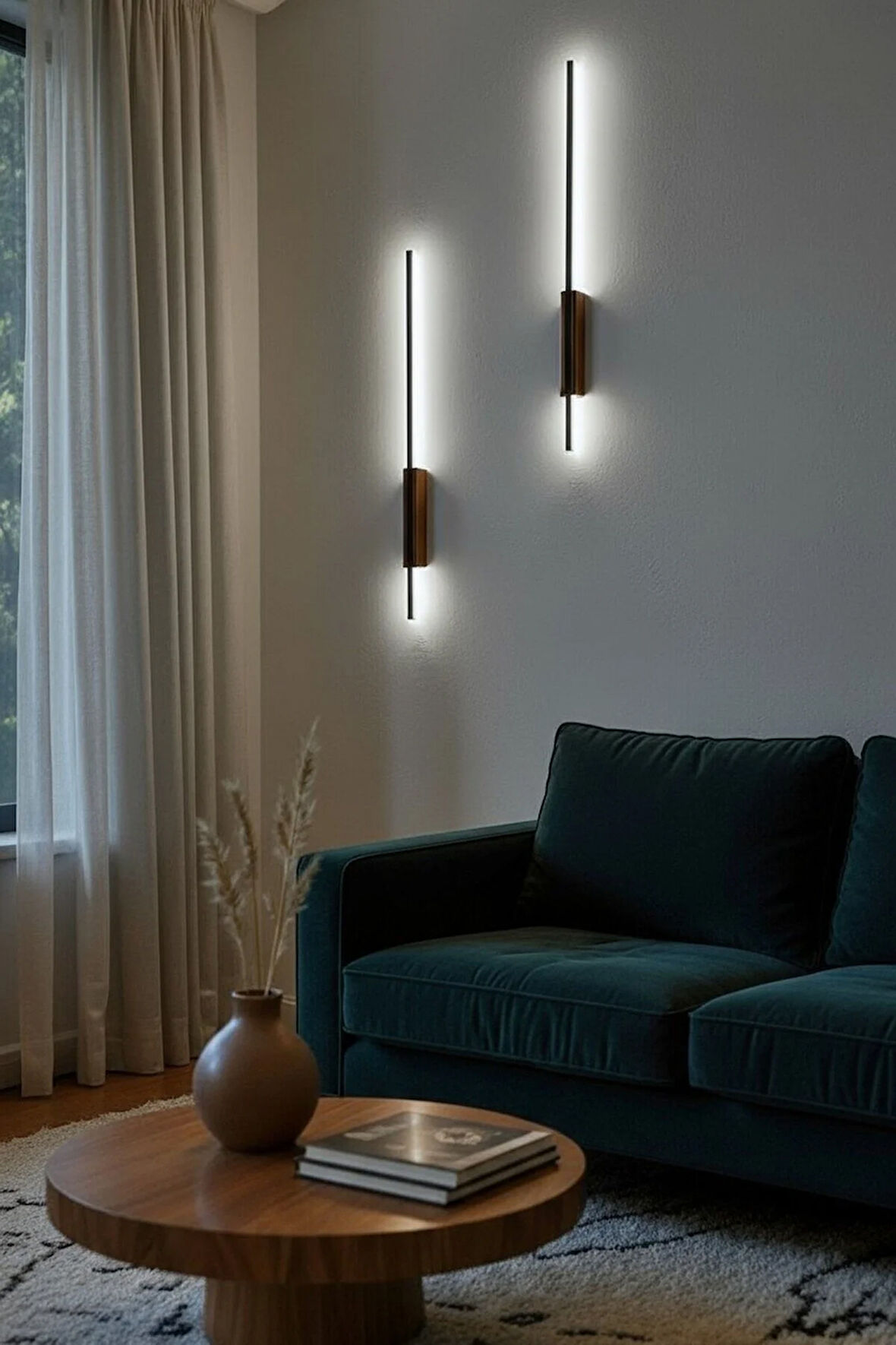 Pilli Kılıç Aplik Gece Lambası Ahşap Kasa Ceviz 2 Adet (70 cm)