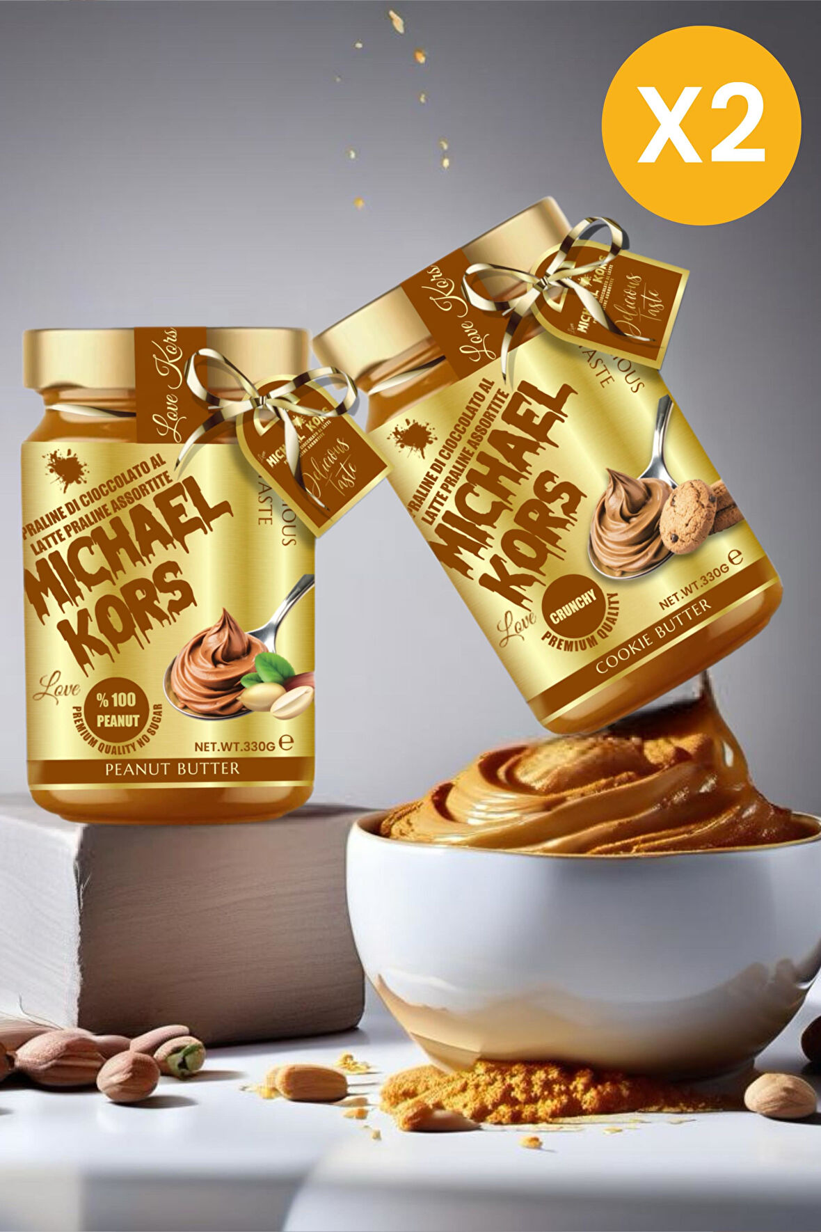 Love Michael Kors Praline Dı Cioccolato Al Latte Prali Bisküvi Ezmesi + Fıstık Ezmesi 330gx2