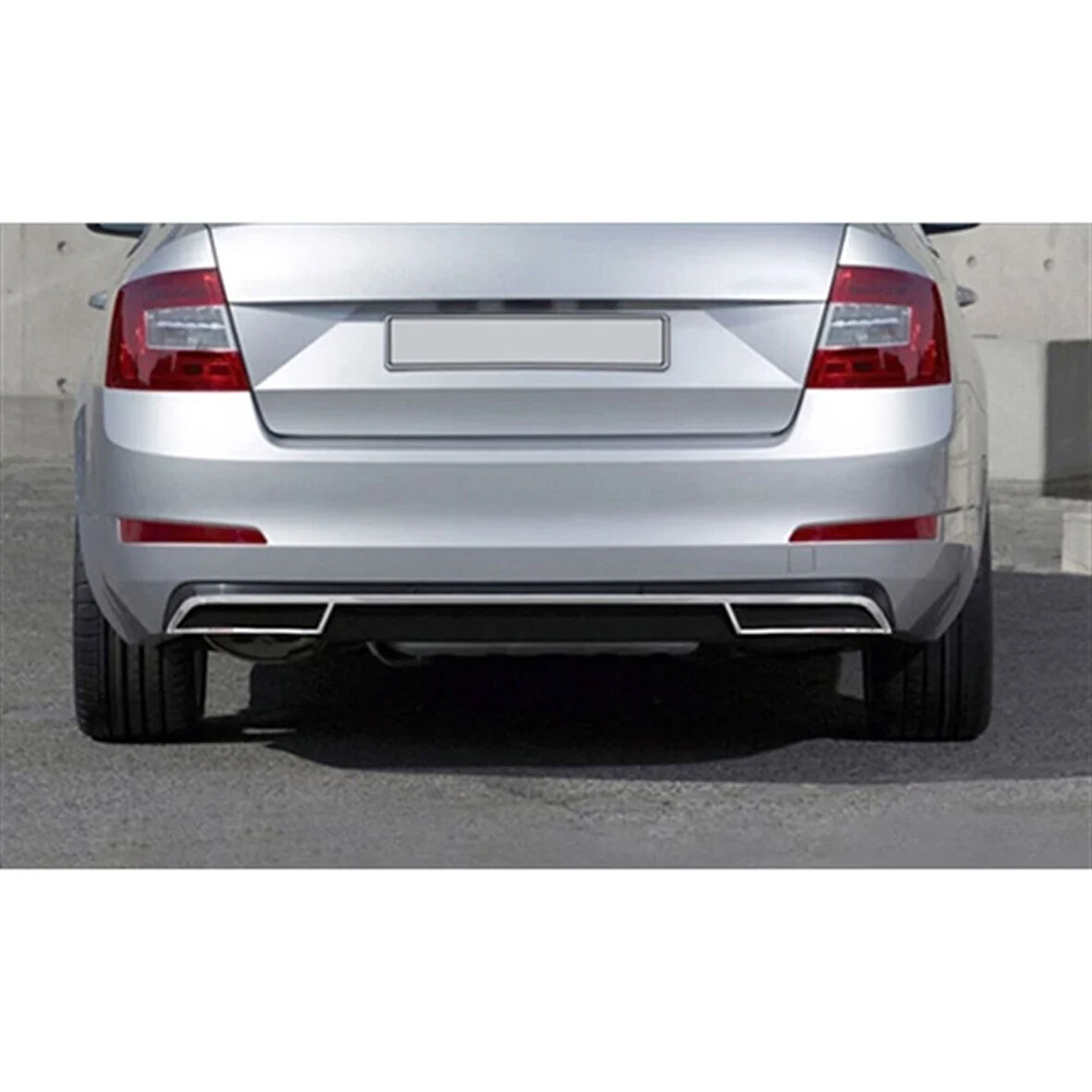 Markadan Skoda Octavia A7 Krom Arka Difüzör 2013-2019 3 Parça Paslanmaz Çelik