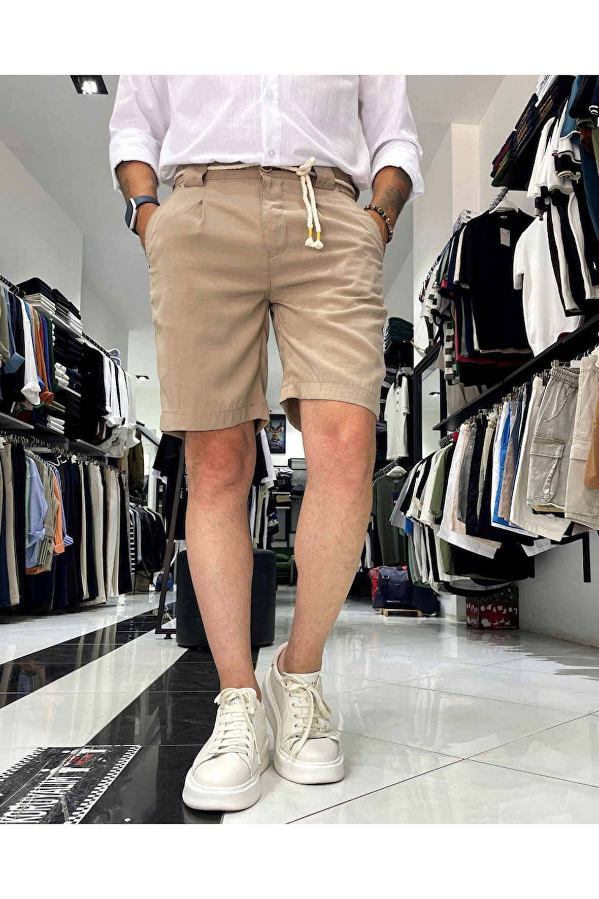 Modal Kemer Detaylı Erkek Şort