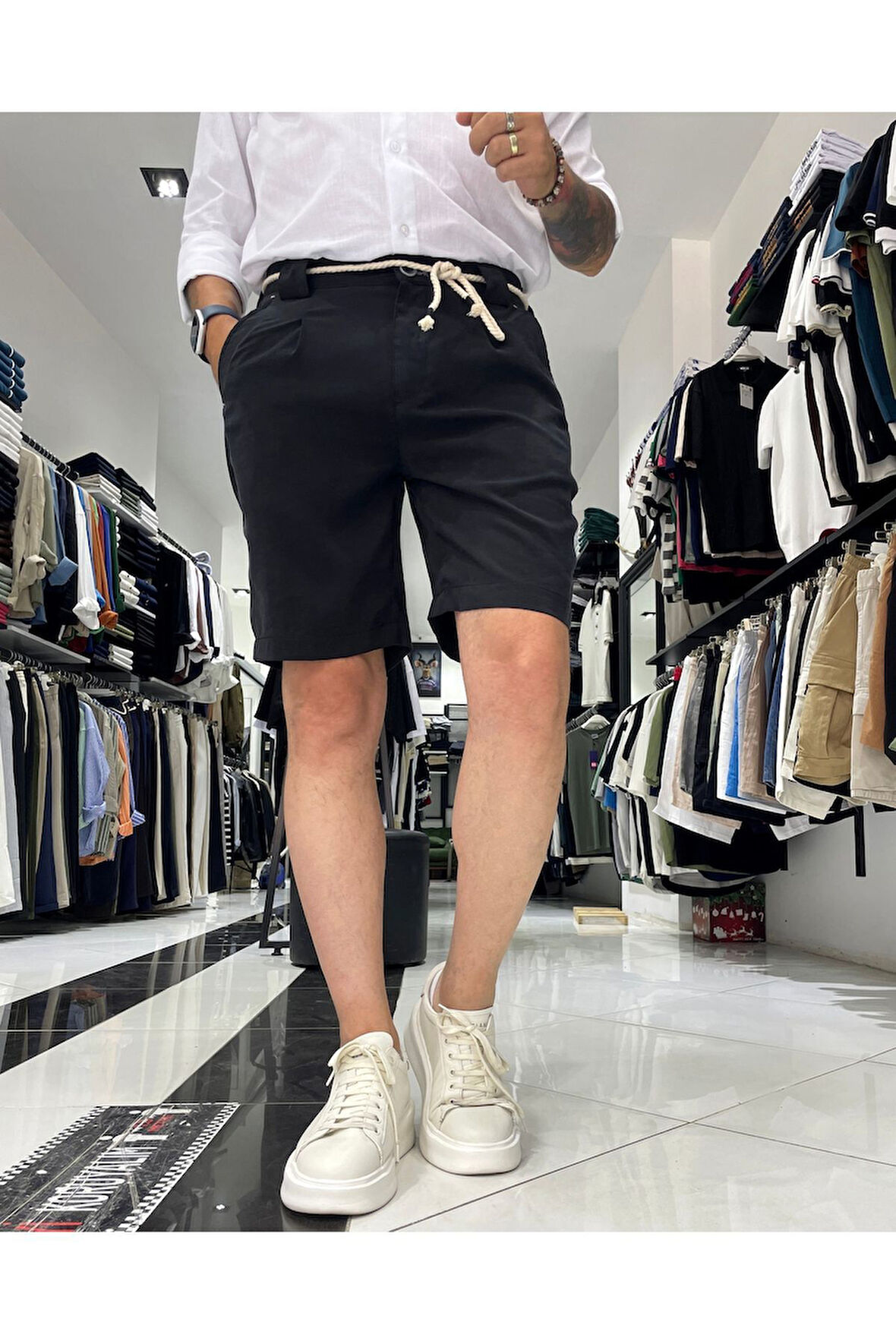 Modal Kemer Detaylı Erkek Şort