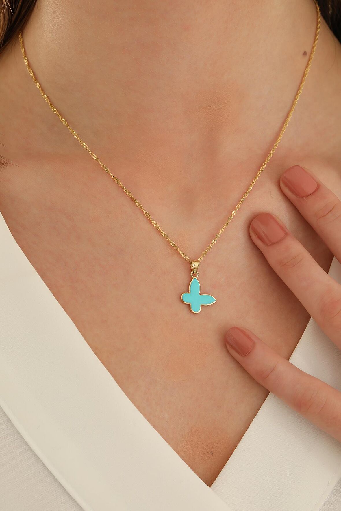 14 Ayar Altın Singapur Zincir Kelebek Kolye