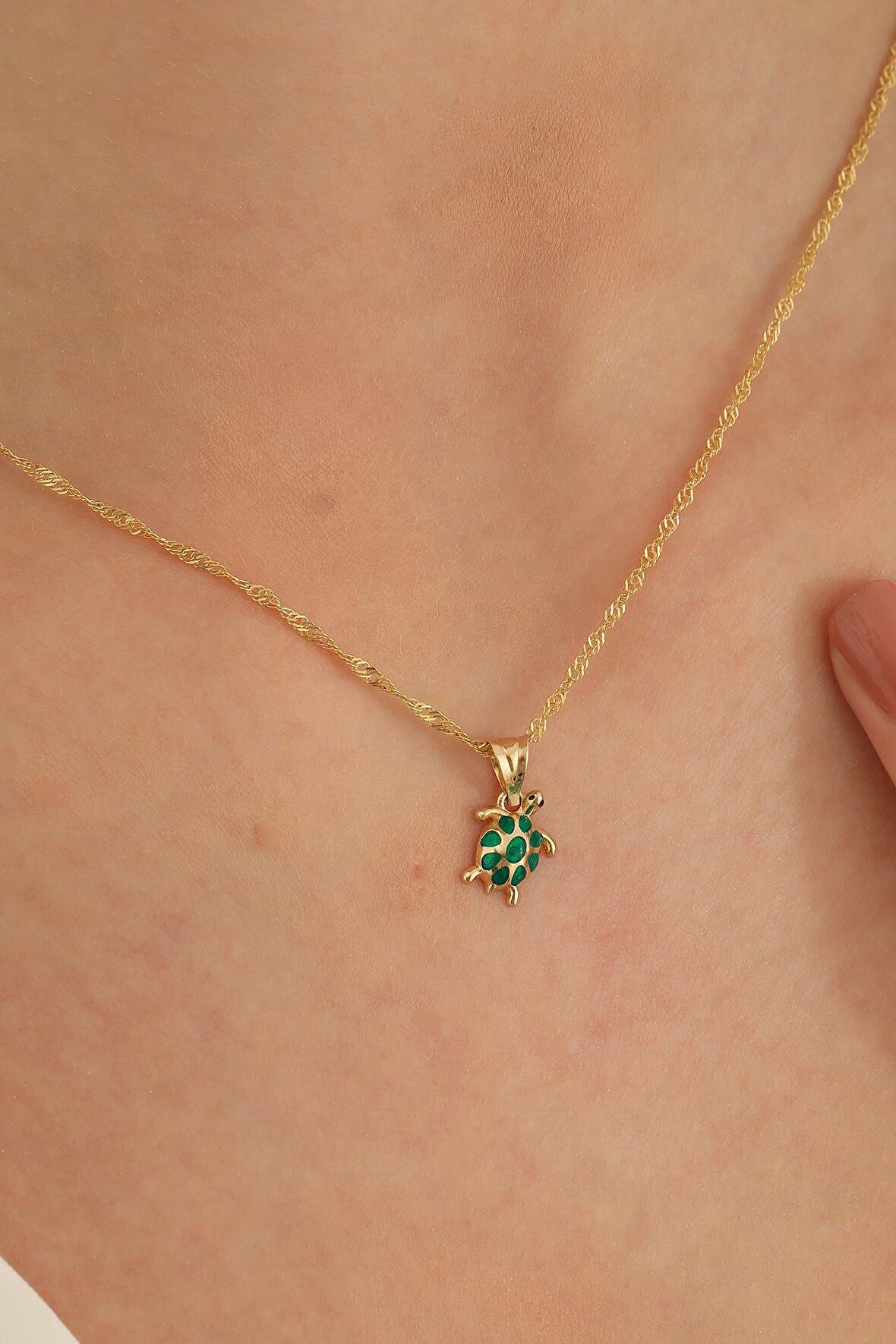 14 Ayar Altın Singapur Zincir Kaplumbağa Kolye