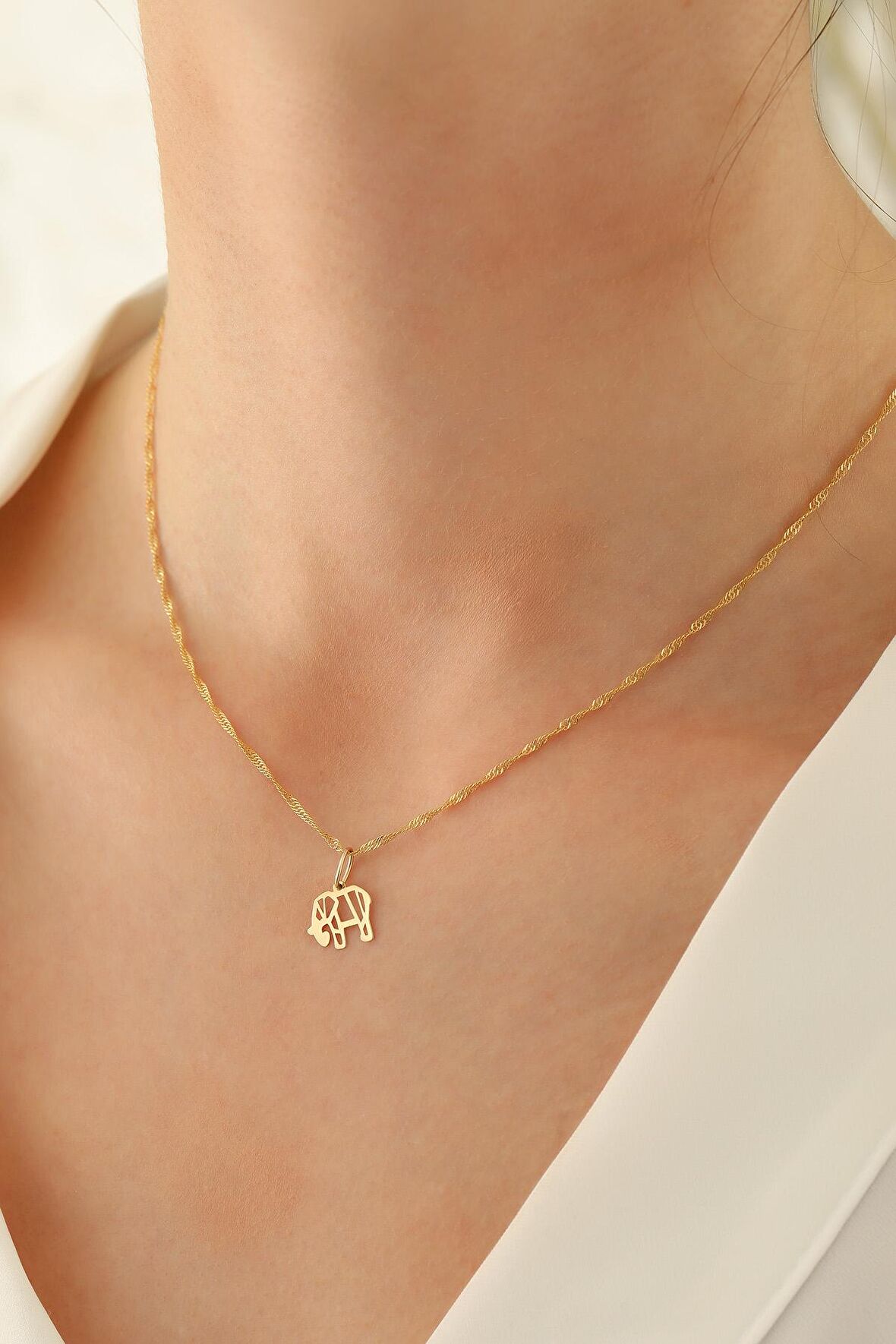 14 Ayar Altın Singapur Zincir Fil Kolye