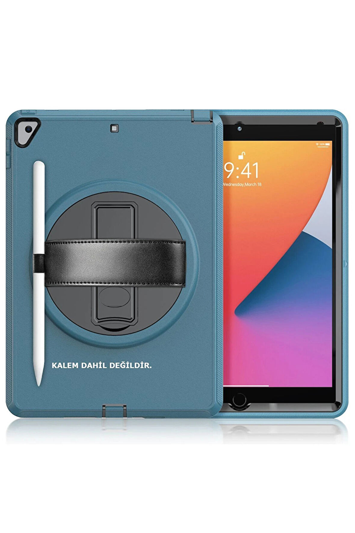 iPad 10.2 (7.nesil) Kılıf Hand Strap Tablet Kılıfı - Turkuaz-(5796)