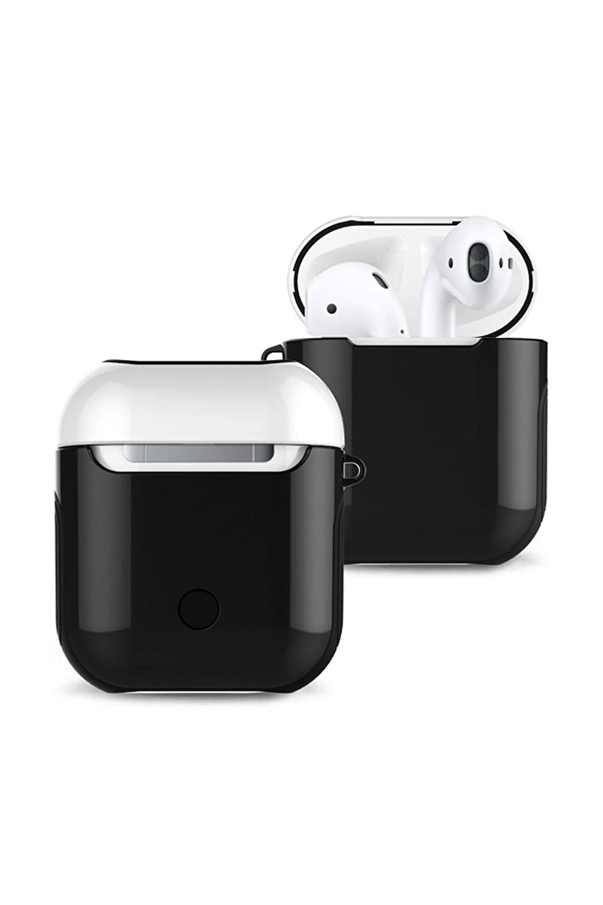 Airpods 2 (2.nesil) 3in1 Kılıf - Siyah-Beyaz-(5796)