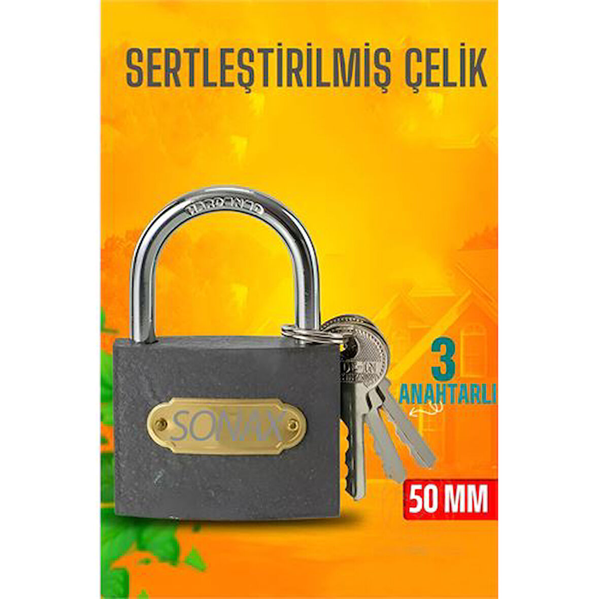 HSNET Çelik Asma Kilit 50 MM 3 anahtarlı Sonax Design