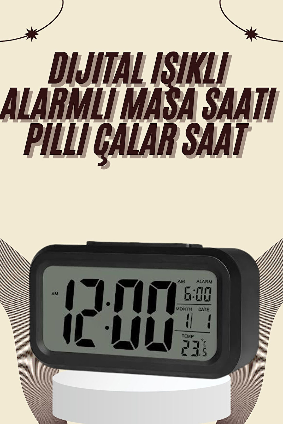 Dijital Masa Saati Termometreli Takvim Çalar Saat Led Ekran Pilli