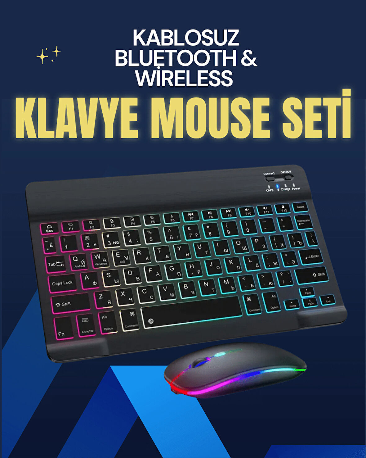 Şık ve Sessiz Tasarımlı Işıklı Klavye Mouse Seti – Şarjlı Wireless