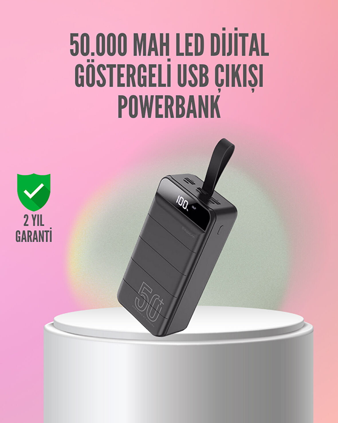 50.000 mAh Ultra Güçlü Powerbank 4 USB Çıkışlı LED Dijital Göstergeli Hızl