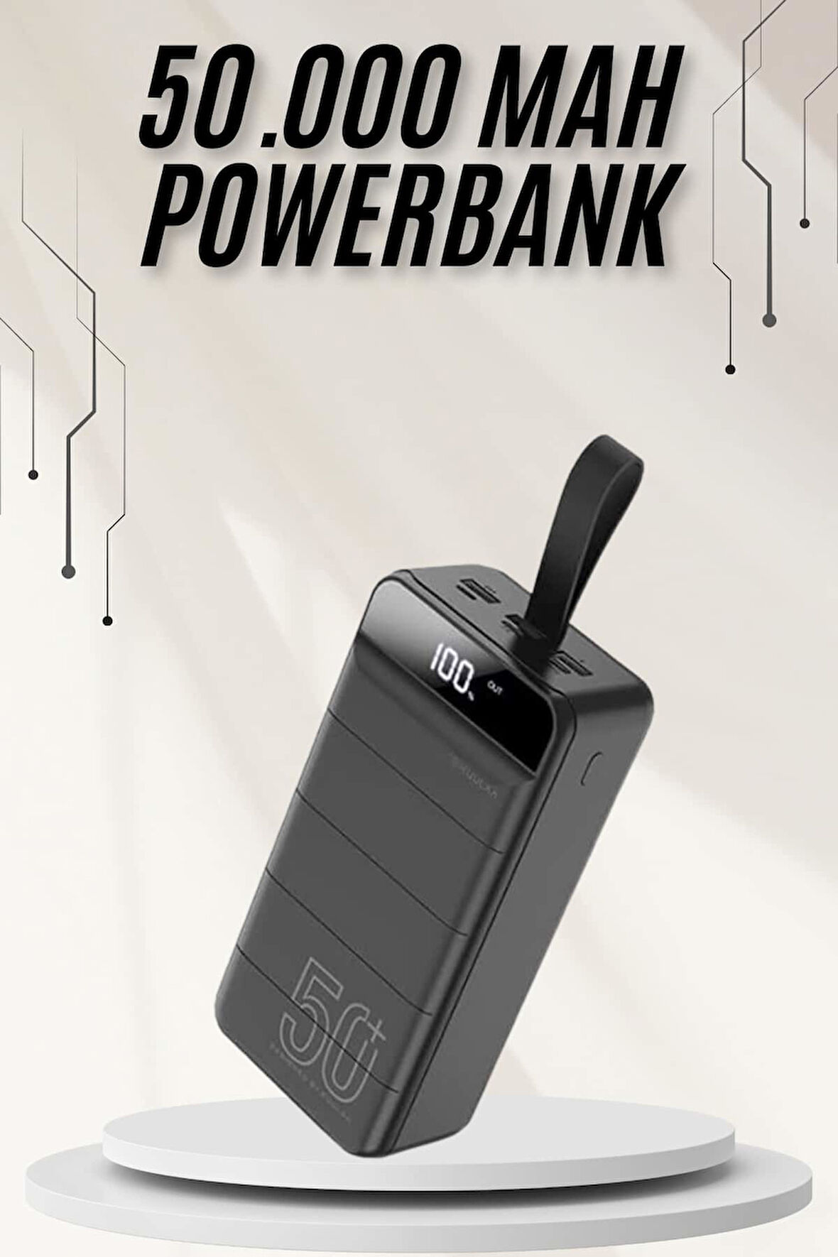 Powerbank Çoklu Şarj Girişi 50.000 Mah Taşınabilir Dijital Göstergeli