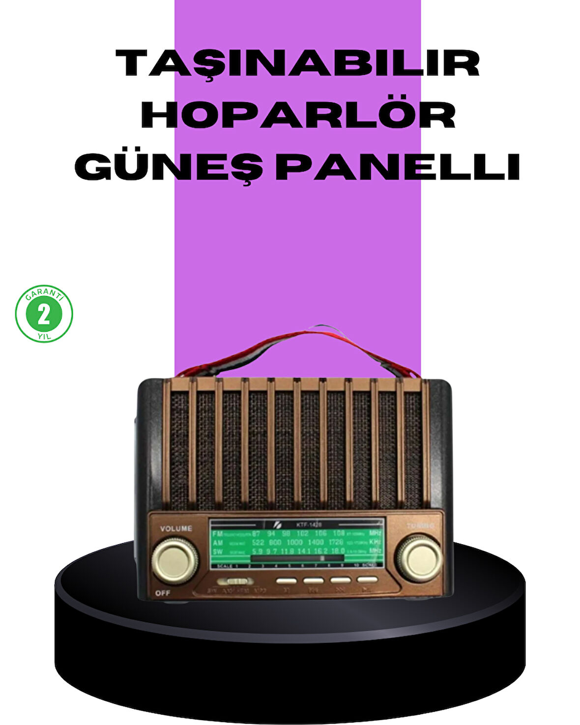 Güneş Enerjili Taşınabilir Radyo ve Bluetooth Hoparlör Çok Fonksiyonlu