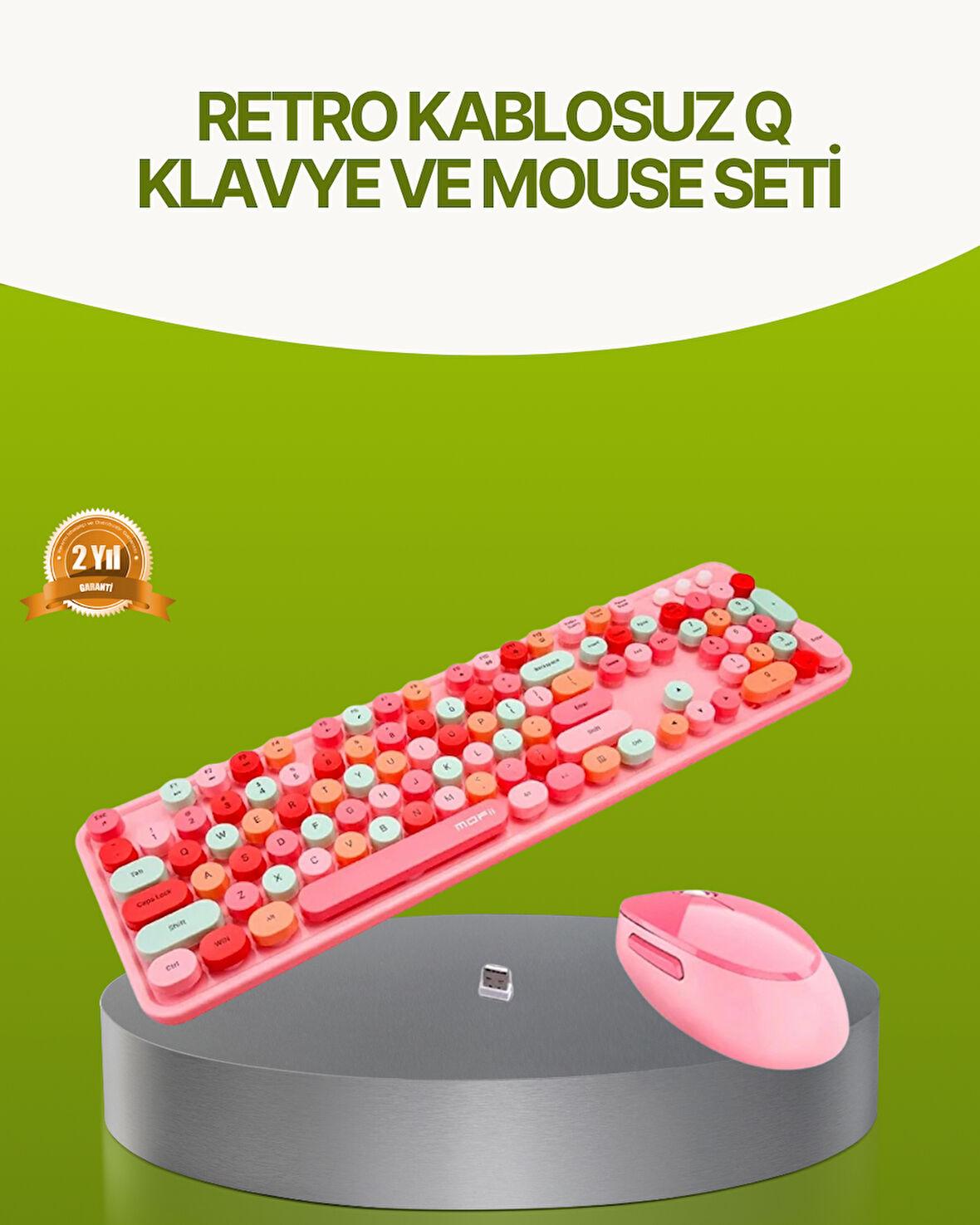 Bluetooth Retro Kablosuz Klavye ve Mouse Seti – 3 Cihaz Bağlantılı Sessiz Tuş 