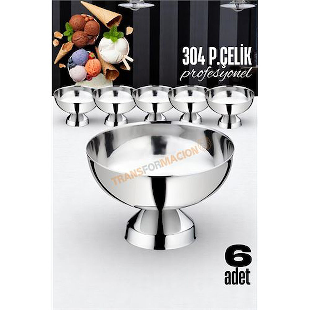 HSNET Dondurma Kasesi 304 Paslanmaz Çelik Profesyonel 6 ADET