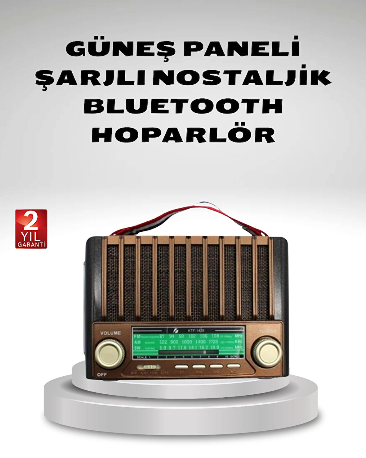 Taşınabilir Hoparlör Güneş Panelli Bluetooth USB SD FM AM SW Radyo