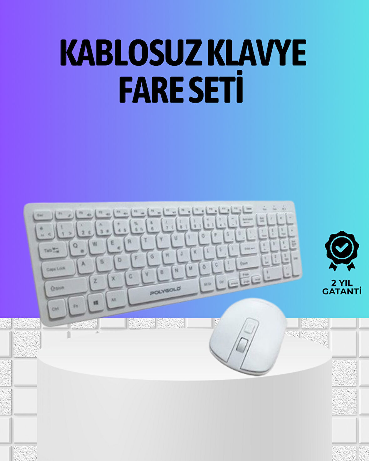 Q Klavye Beyaz Klavye Ve Mouse Seti Kablosuz USB Girişli